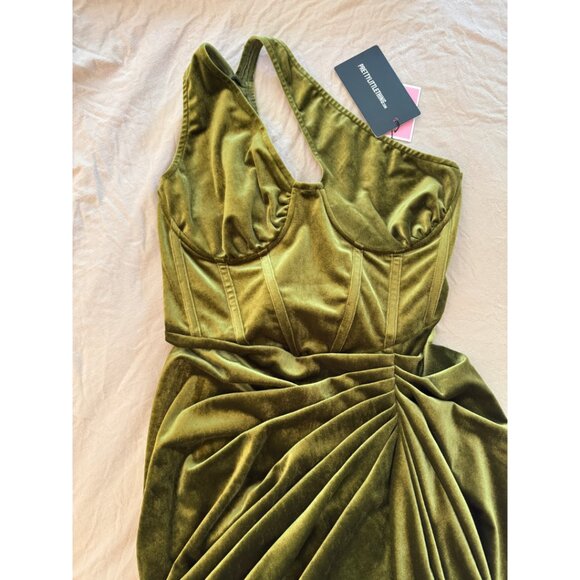 PrettyLittleThing Olive Green Velvet One Shoulder Corset Midi Dress Size… - Picture 5 of 7